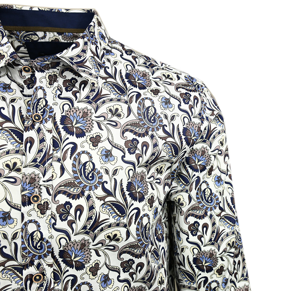 White Dress Shirt with Brown / Blue Pattern⎪ Lucera ⎪ Circus Red