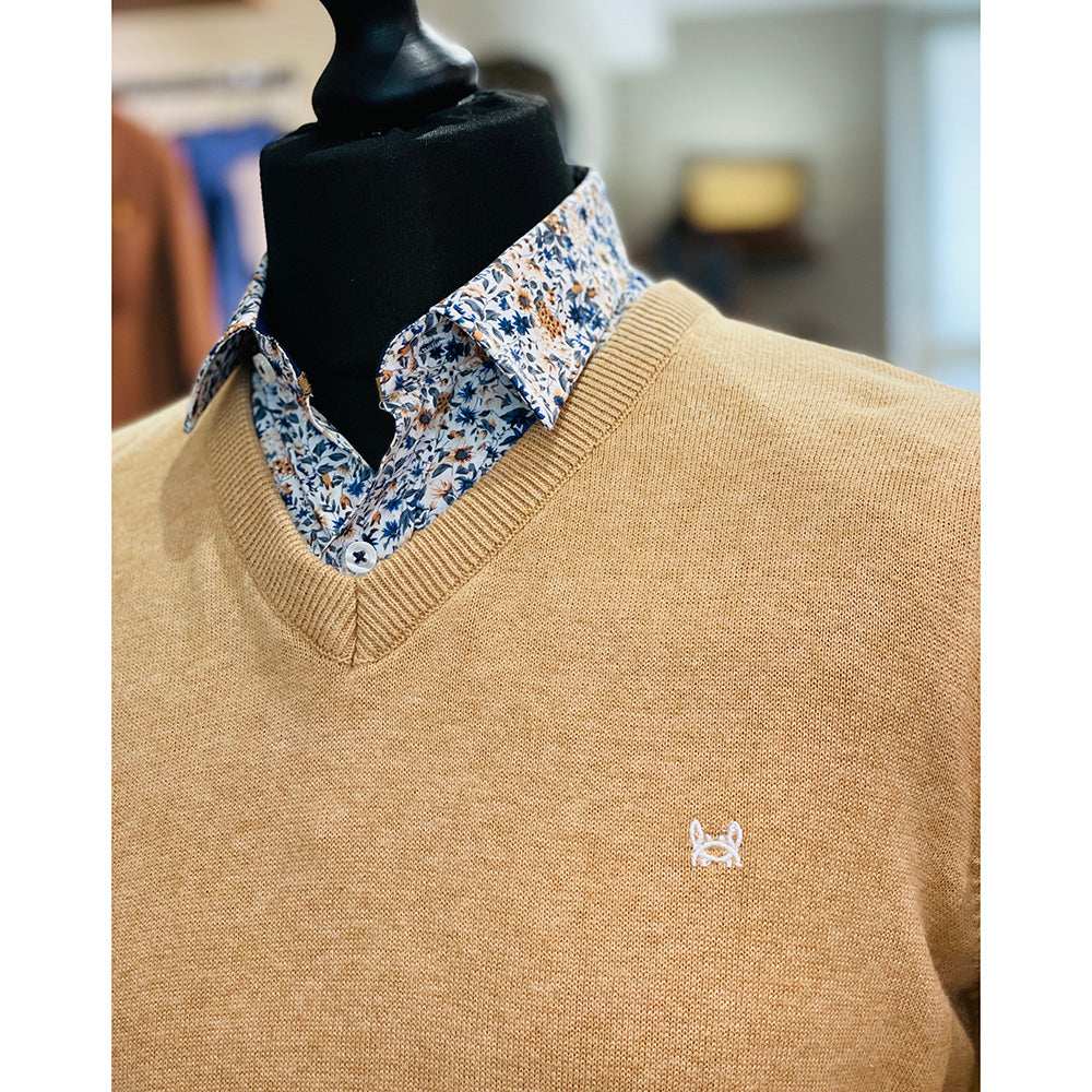 Vaaleanruskea v-aukkoinen puuvillaneule ⎪ Alberto ⎪C. Mikelo