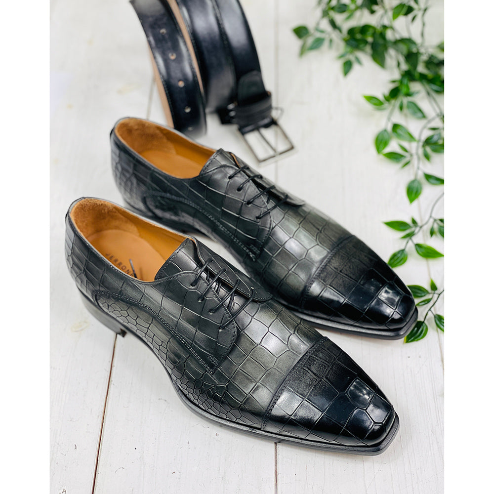 Dark grey leather shoe ⎪ Derby Crocco ⎪ Cerruti Sergio