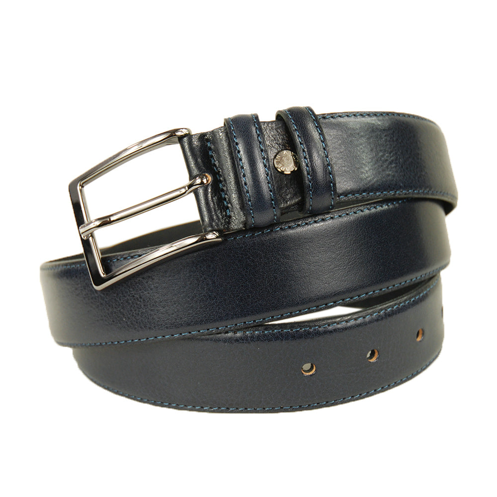 Dark blue leather belt ⎪ Dark buckle ⎪ De Gregorio