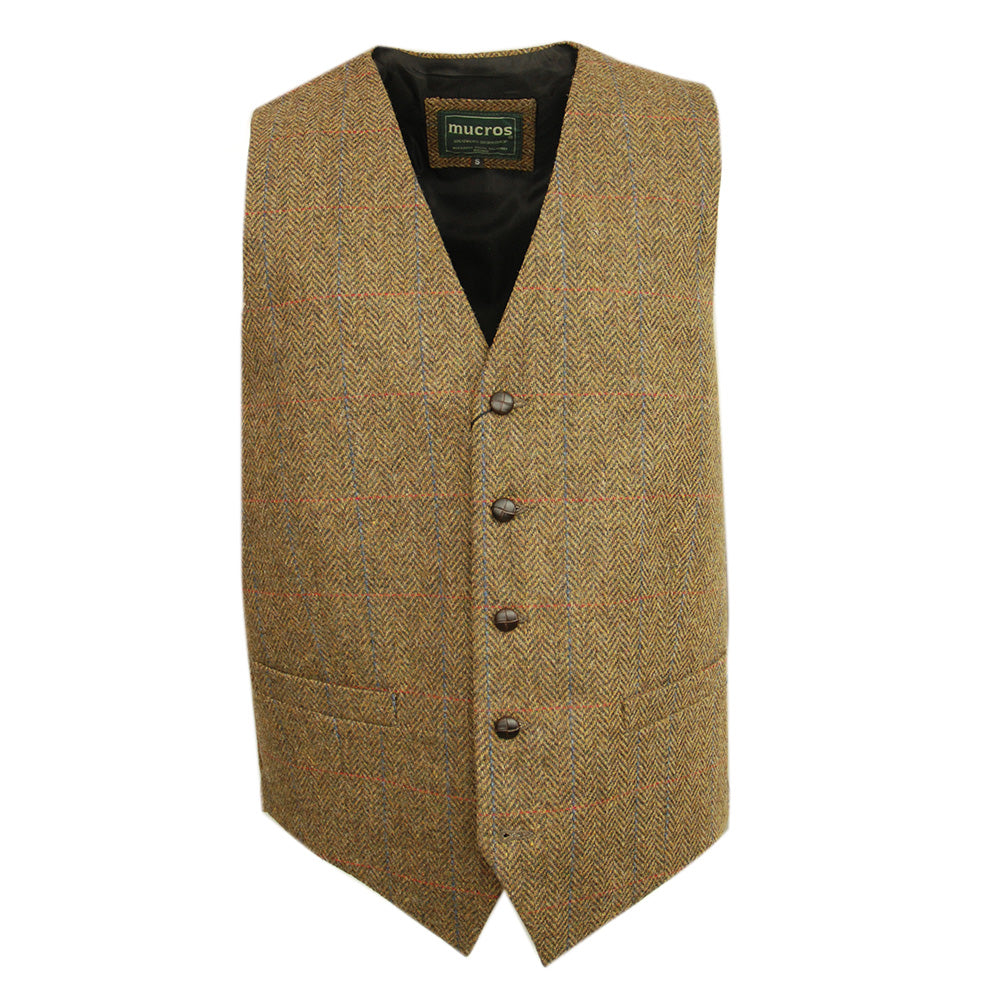 Vaaleanruskea ruudullinen tweed- liivi ⎪ Mucros Weavers