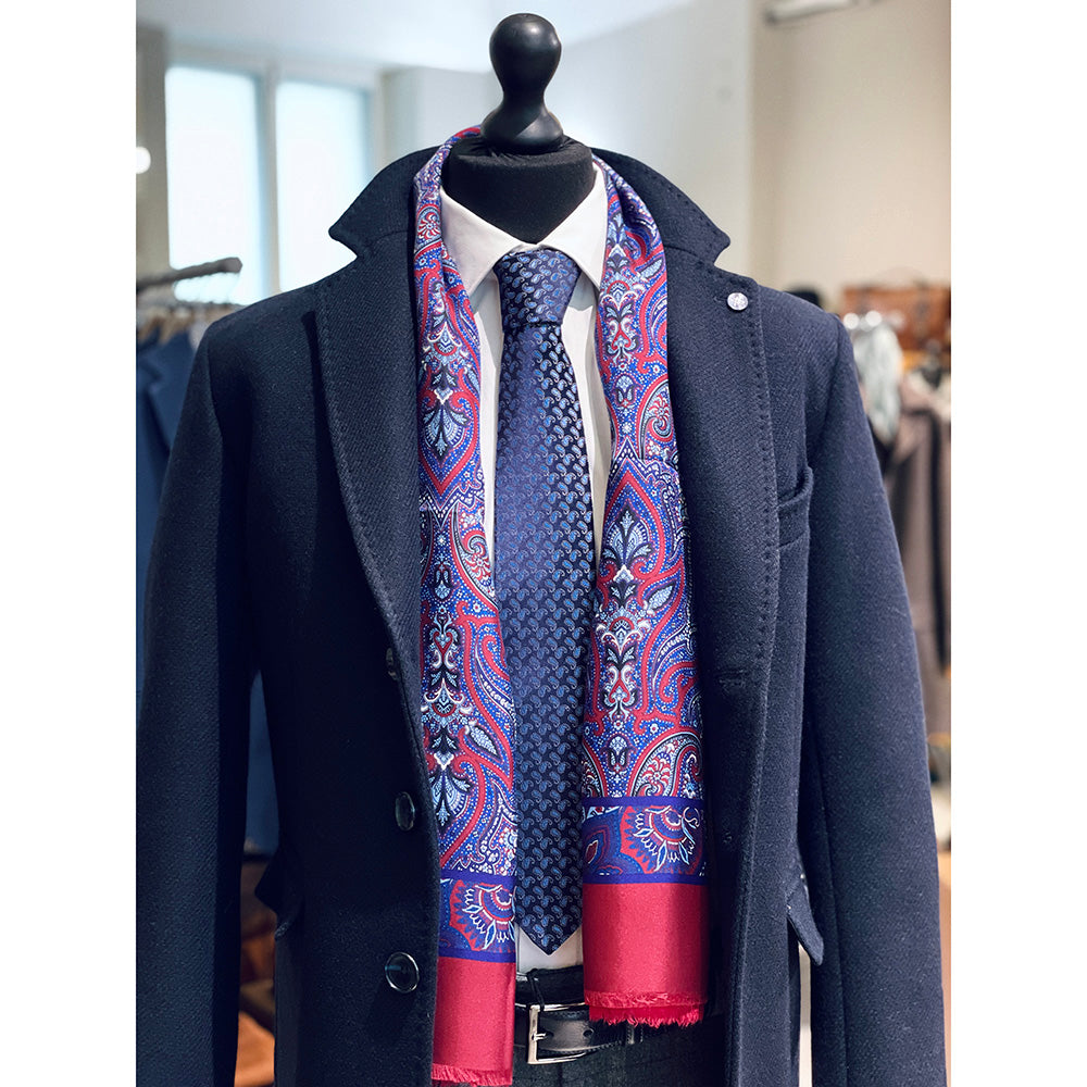 Röd paisleymönstrad sidenscarf med ullfoder⎪Giorgio Redaelli