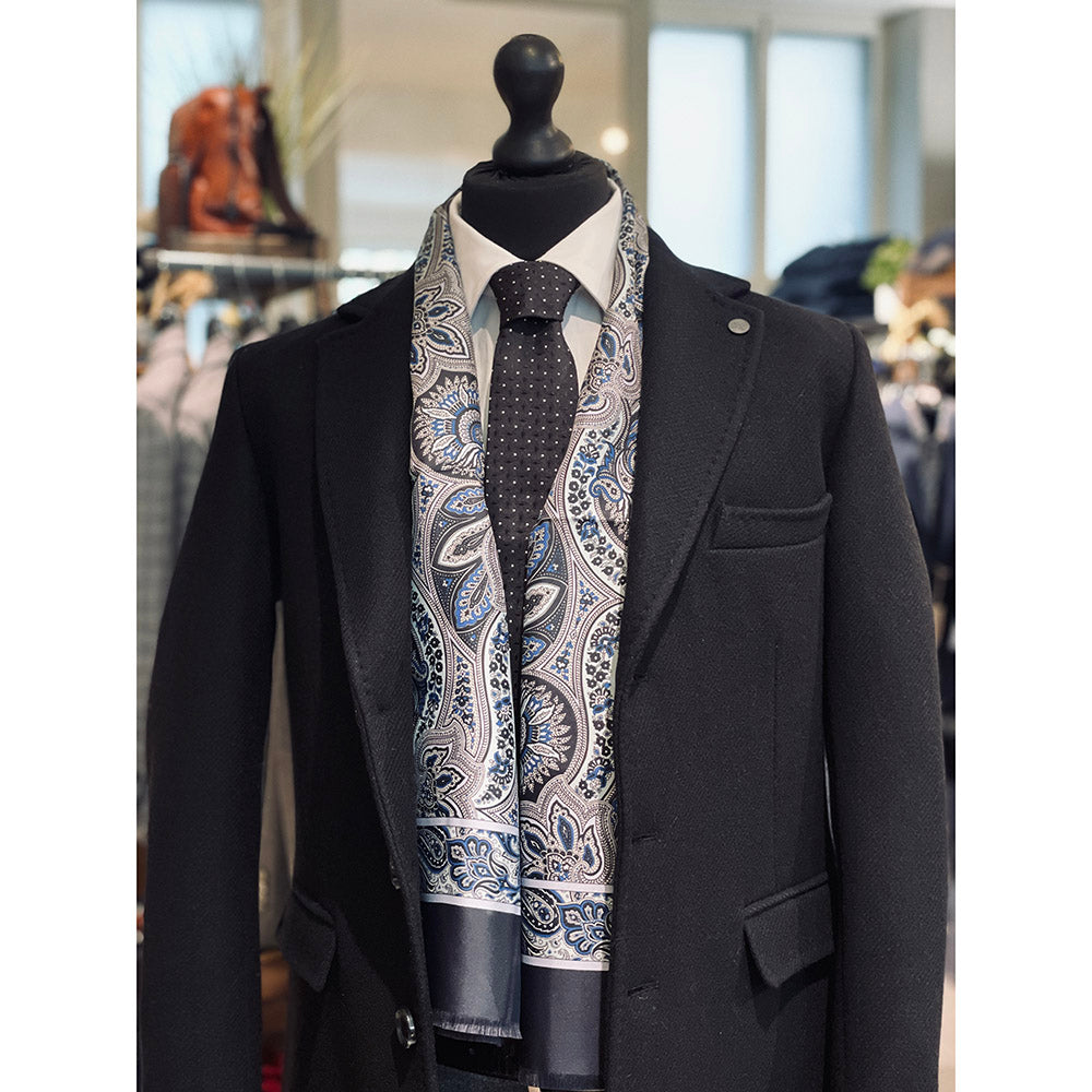 Svart / Blå lång silkescarf med ullfoder⎪ Giorgio Redaelli