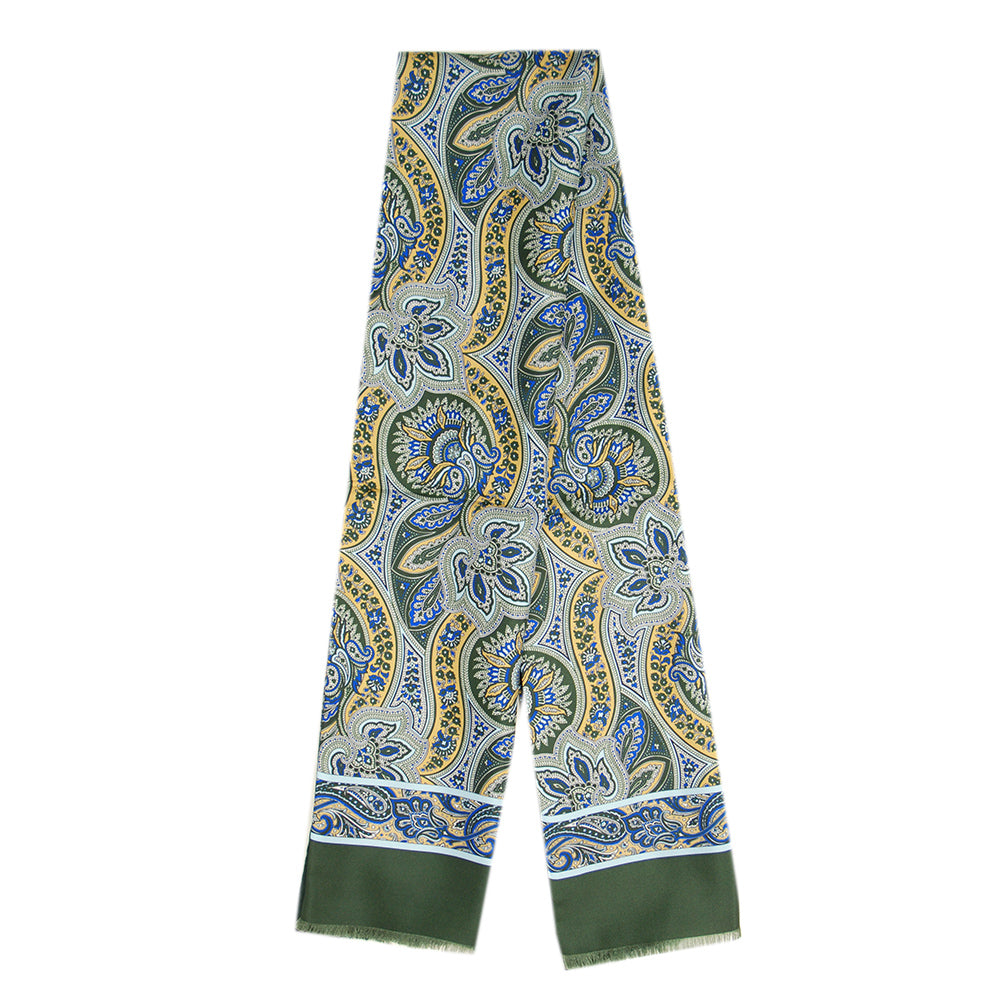 Green paisley-patterned silk scarf with wool lining ⎪ Giorgio Redaelli