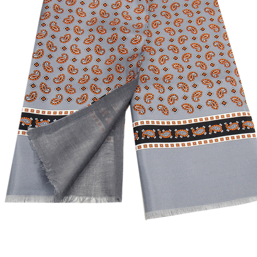 Gray patterned silk scarf with wool lining ⎪ Giorgio Redaelli