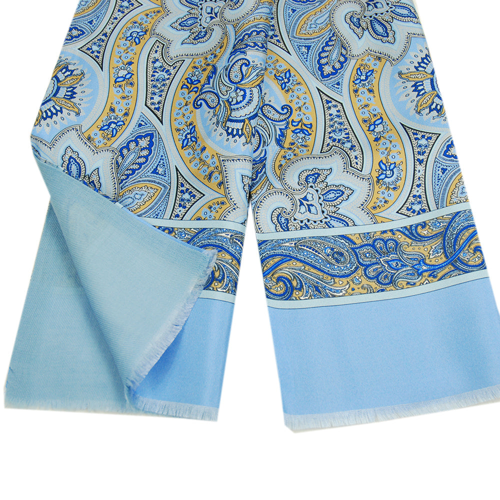 Light blue paisley silk scarf with wool lining ⎪ Giorgio Redaelli