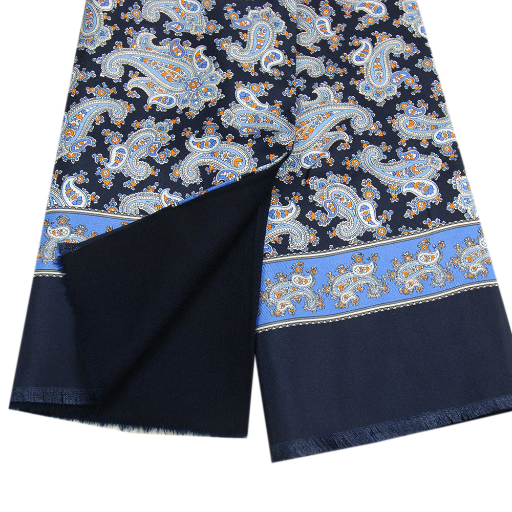 Dunkelblaues Paisley-Seidentuch mit Wollfutter ⎪ Giorgio Redaelli