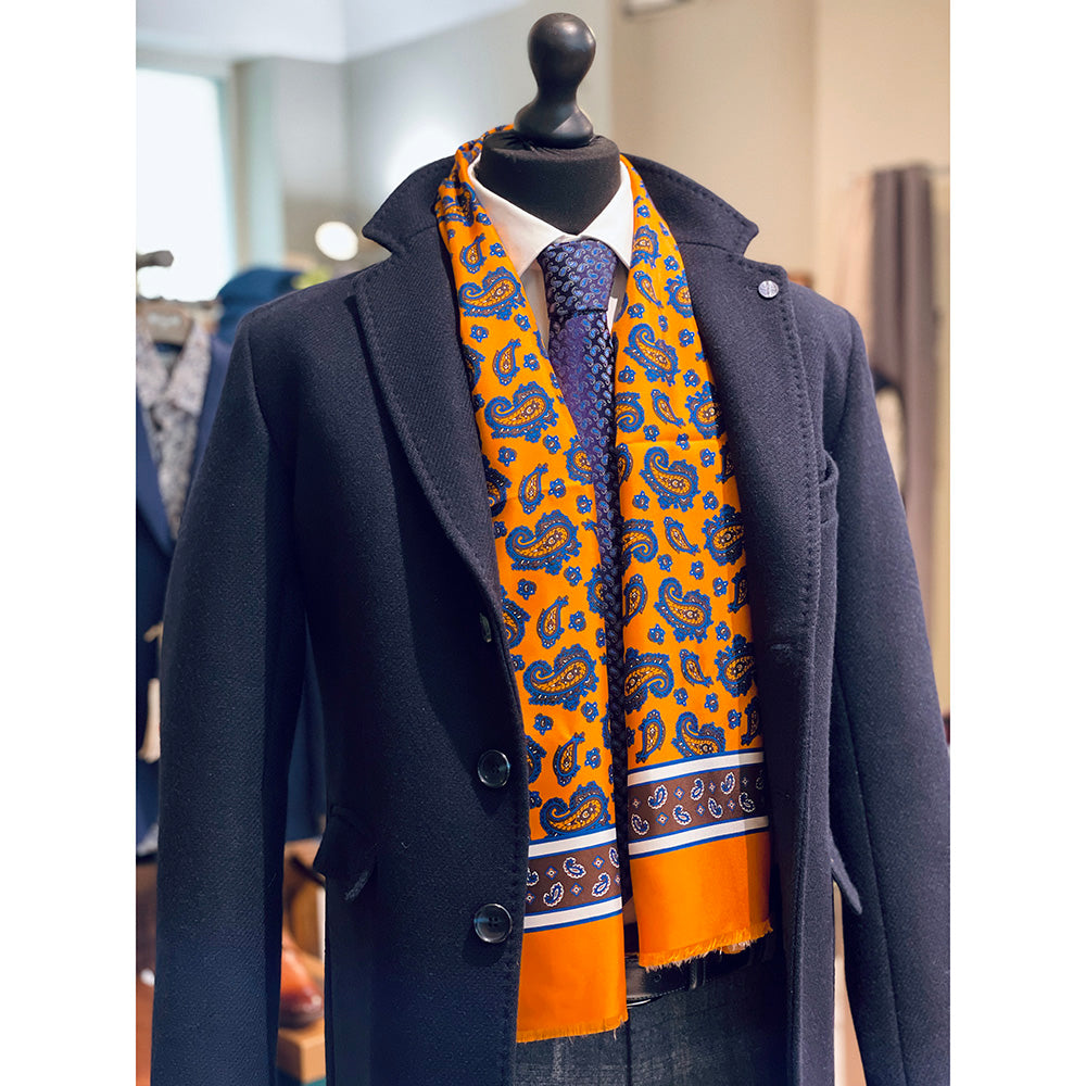 Orange paisley silk scarf with wool lining ⎪ Giorgio Redaelli