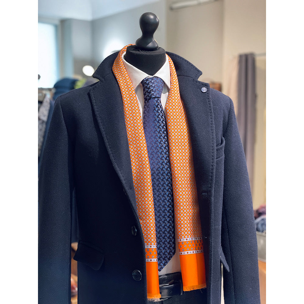 Orange patterned silk scarf with wool lining ⎪ Giorgio Redaelli