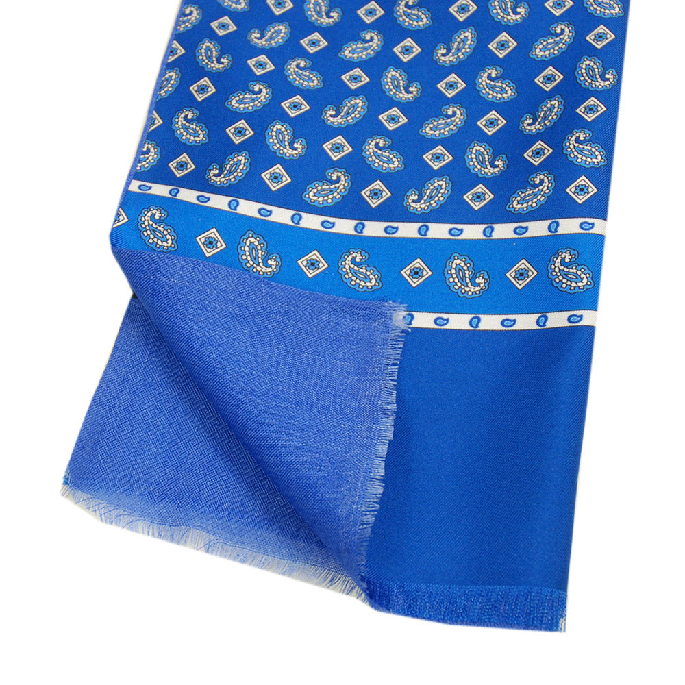 Blue paisley-patterned silk scarf with wool lining ⎪ Giorgio Redaelli