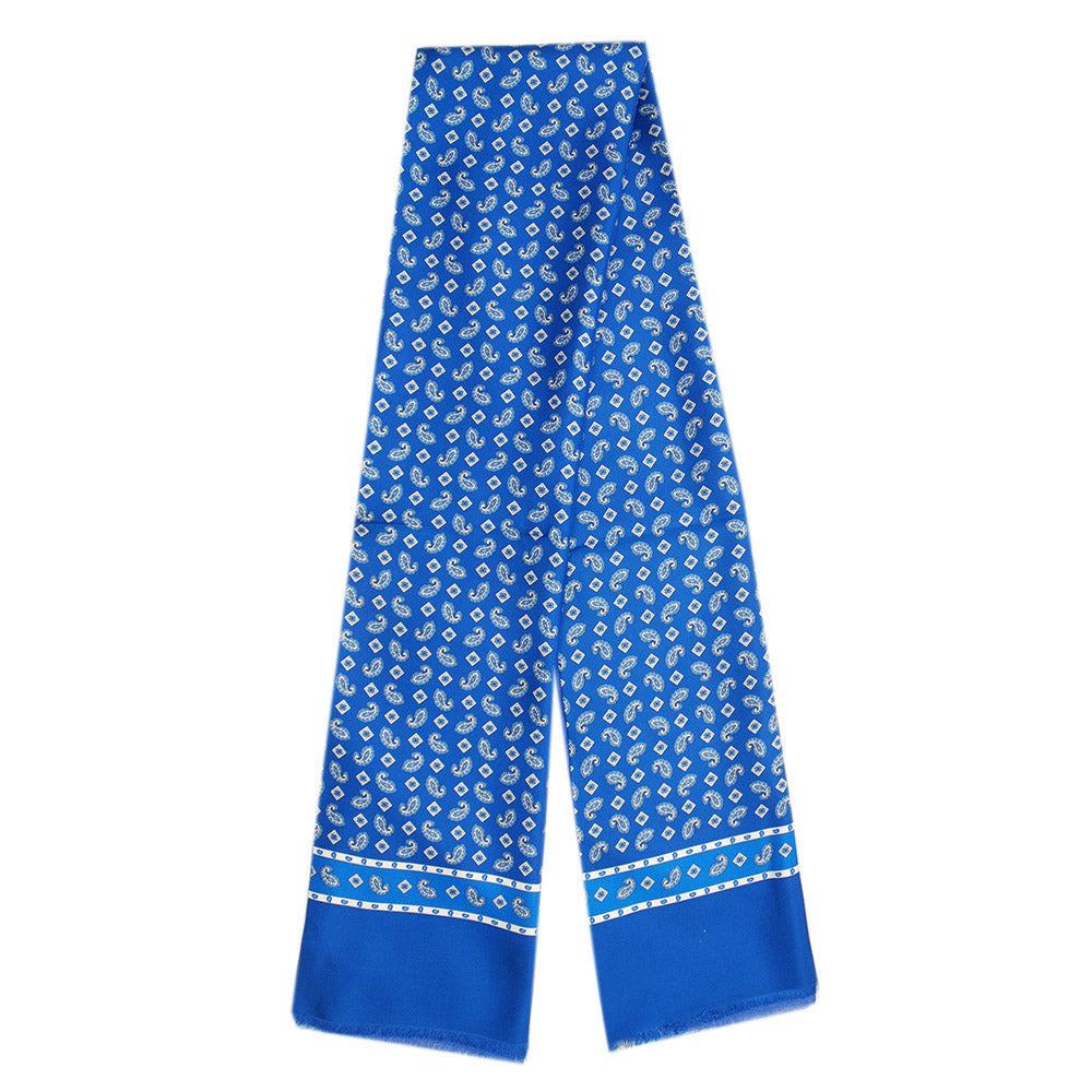 Blue paisley-patterned silk scarf with wool lining ⎪ Giorgio Redaelli