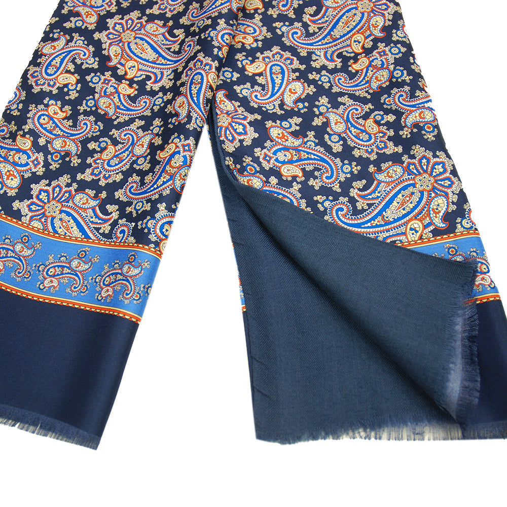 Dark Blue / Colorful Paisley Silk Scarf with Wool Lining ⎪ Giorgio Redaelli
