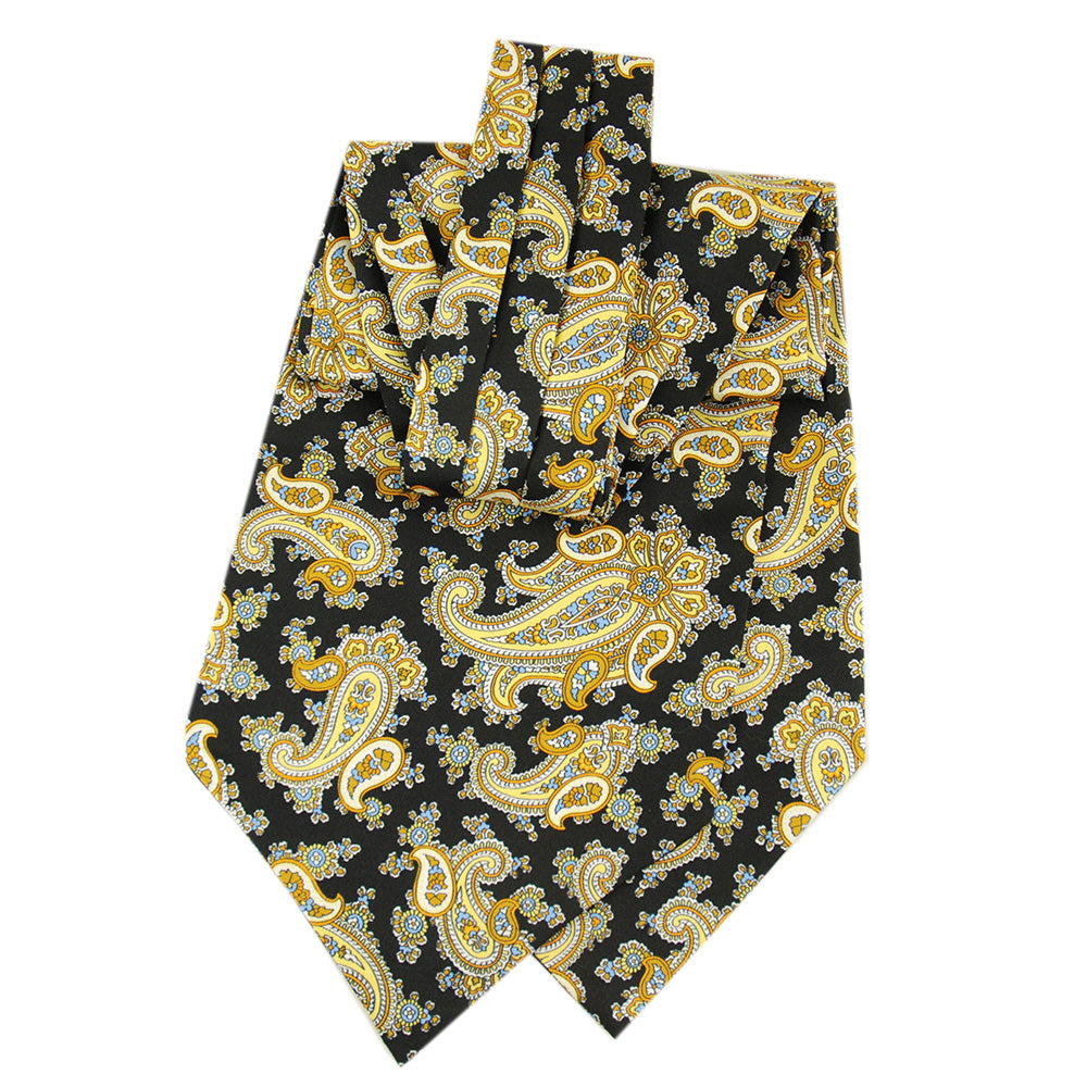 Black ascot scarf with golden paisley pattern ⎪ Giorgio Redaelli