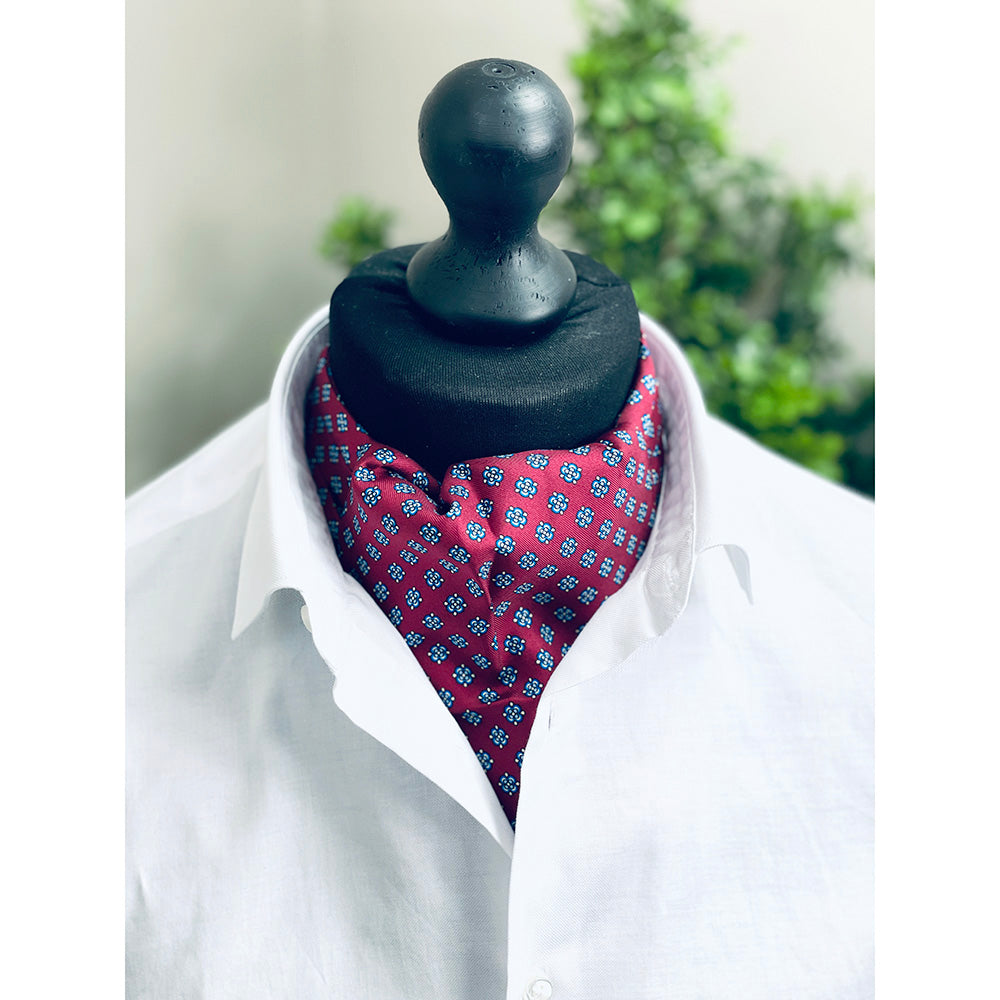 Burgunder Ascot-Schal mit blauem Muster⎪ Giorgio Redaelli