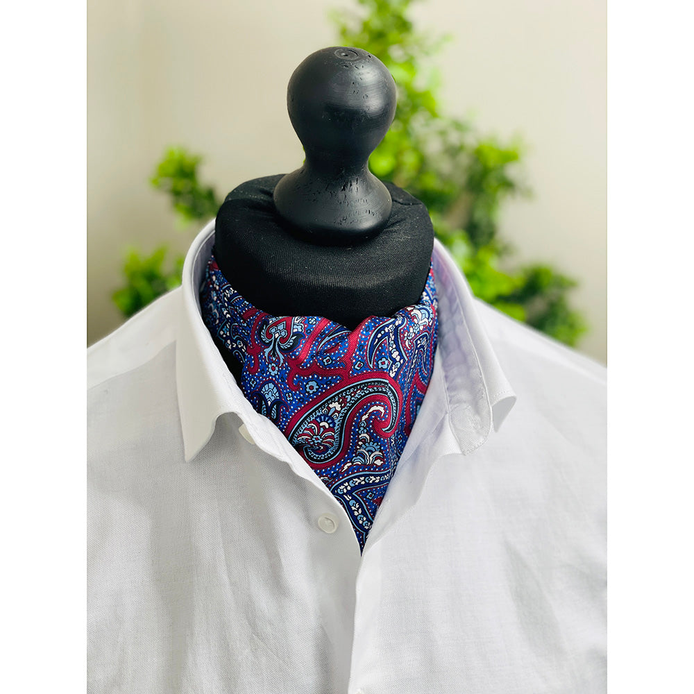 Burgunder Ascot-Schal mit großem blauem Muster⎪ Giorgio Redaelli