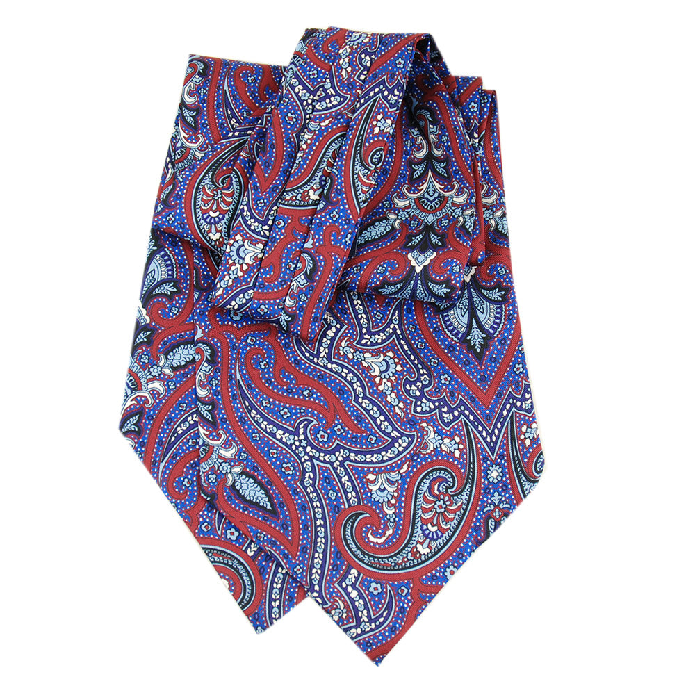 Burgunder Ascot-Schal mit großem blauem Muster⎪ Giorgio Redaelli