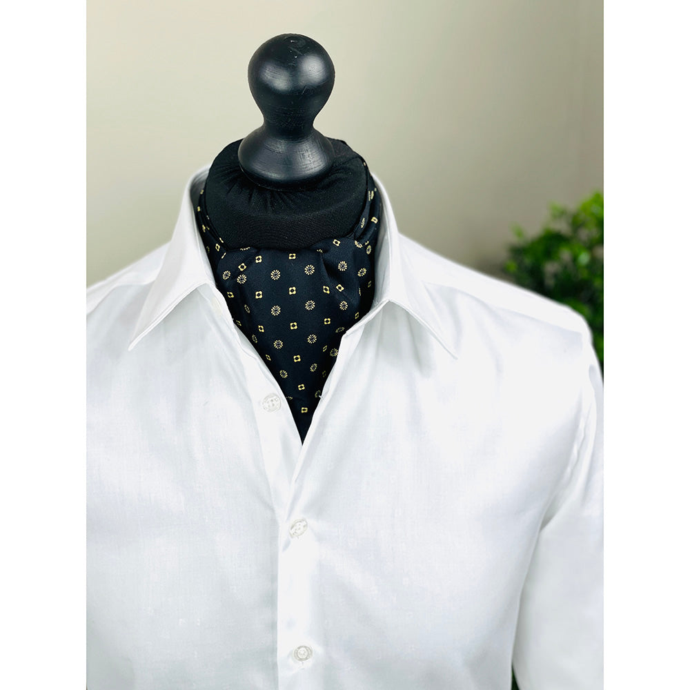 Burgundy ascot scarf with large blue pattern⎪ Giorgio Redaelli