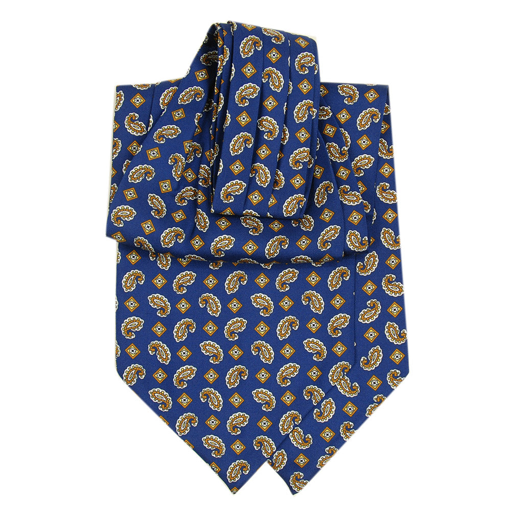 Tummansininen ascot- huivi ruskealla paisley- kuviolla⎪ Giorgio Redaelli