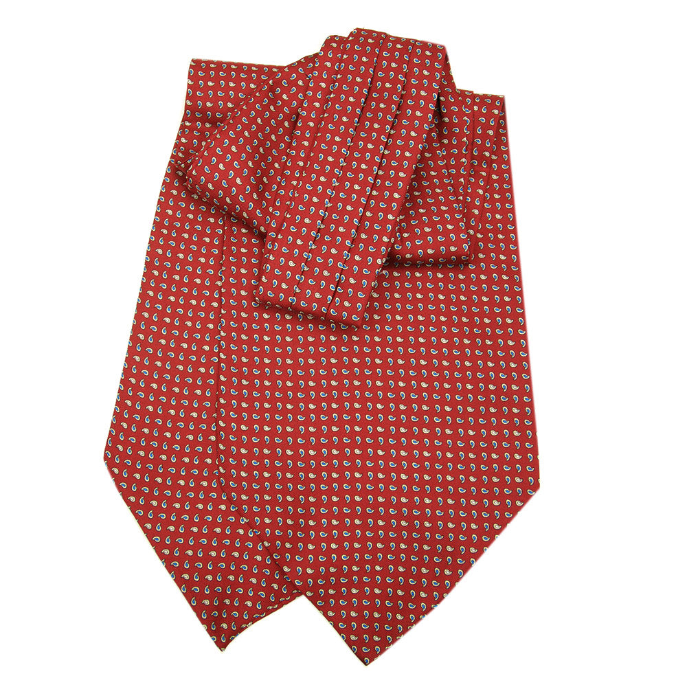 Dark Red Patterned Ascot⎪ Tailored Silk Scarf for the Neck
