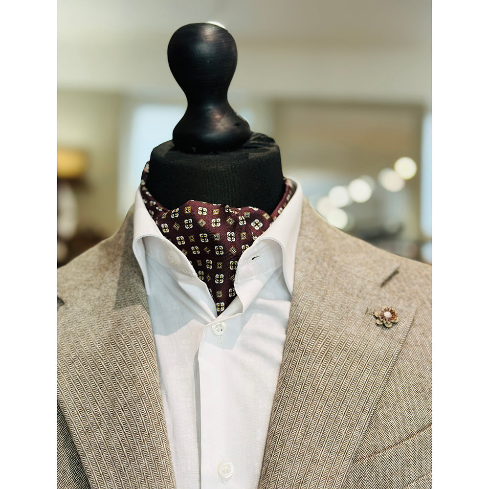 Vinröd ascot-scarf med mönster⎪Giorgio Redaelli