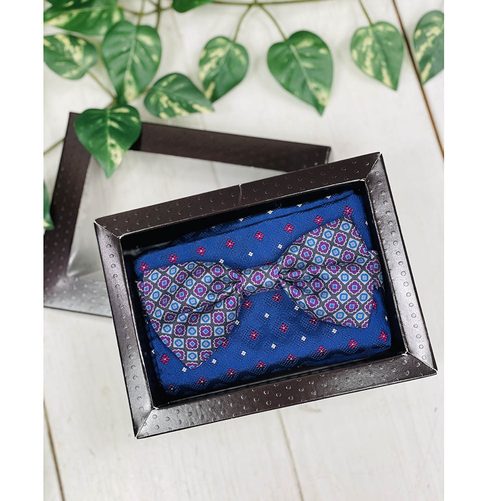 Patterned purple bow tie & pocket square gift set⎪ Giorgio Redaelli