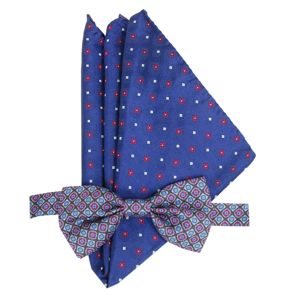 Patterned purple bow tie & pocket square gift set⎪ Giorgio Redaelli