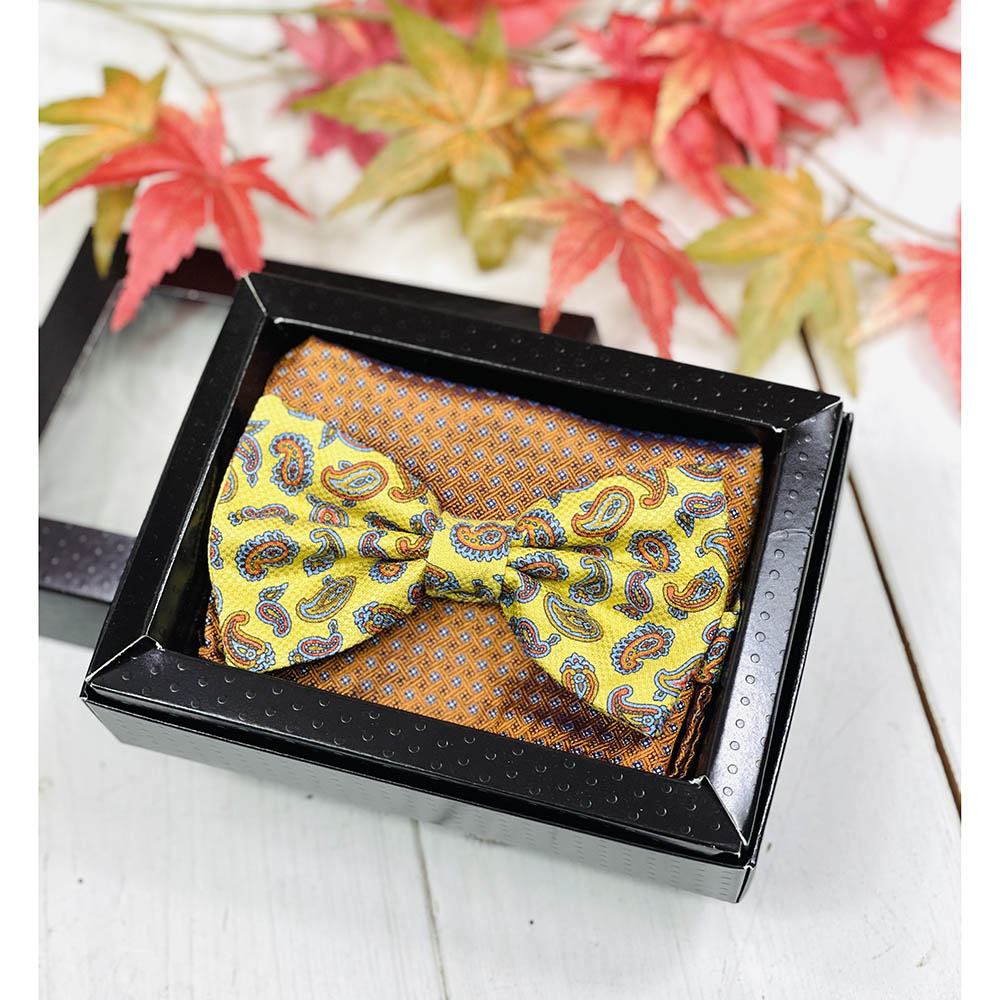 Yellow bow tie & orange pocket square gift set ⎪ Giorgio Redaelli