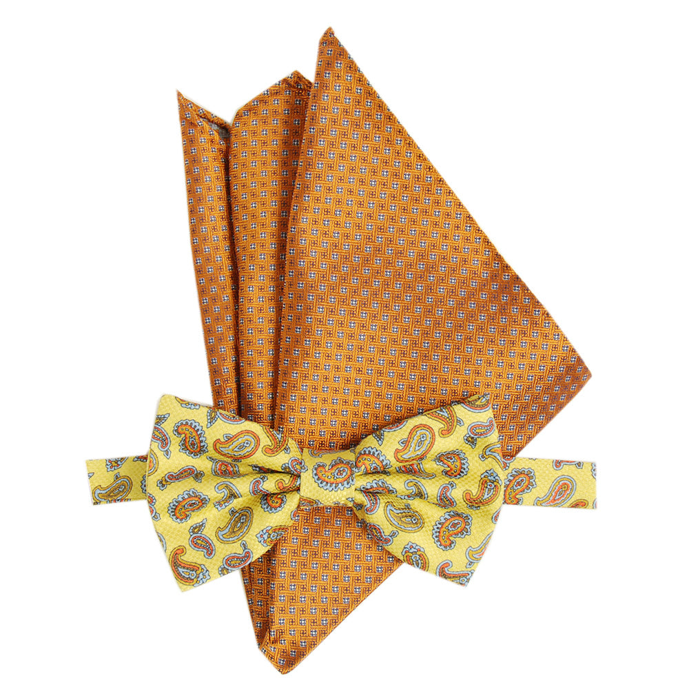 Yellow bow tie & orange pocket square gift set ⎪ Giorgio Redaelli