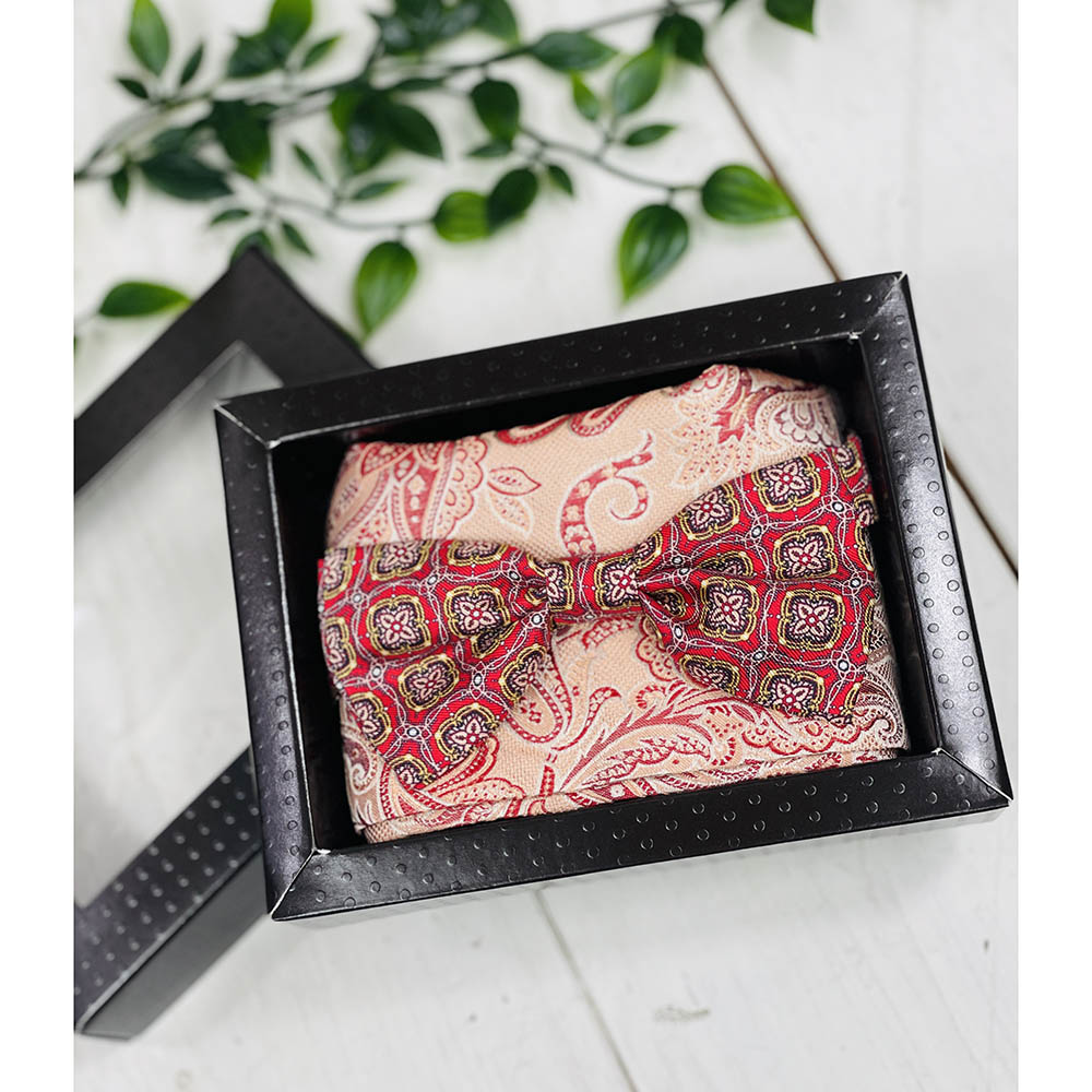 Red bow tie & orange pocket square gift set ⎪ Giorgio Redaelli