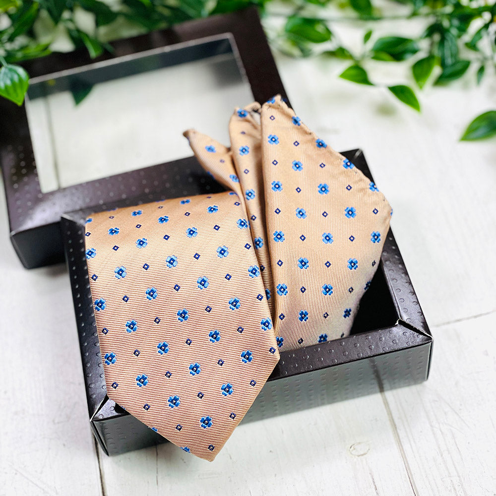 Orange-blue bow tie & pocket square gift set⎪ Giorgio Redaelli
