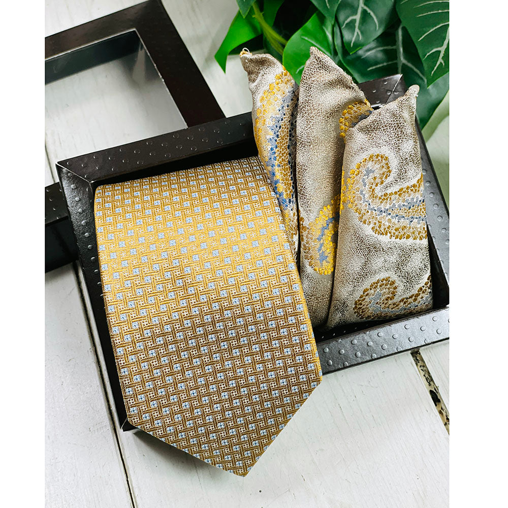 Golden patterned tie & pocket square gift set⎪ Giorgio Redaelli