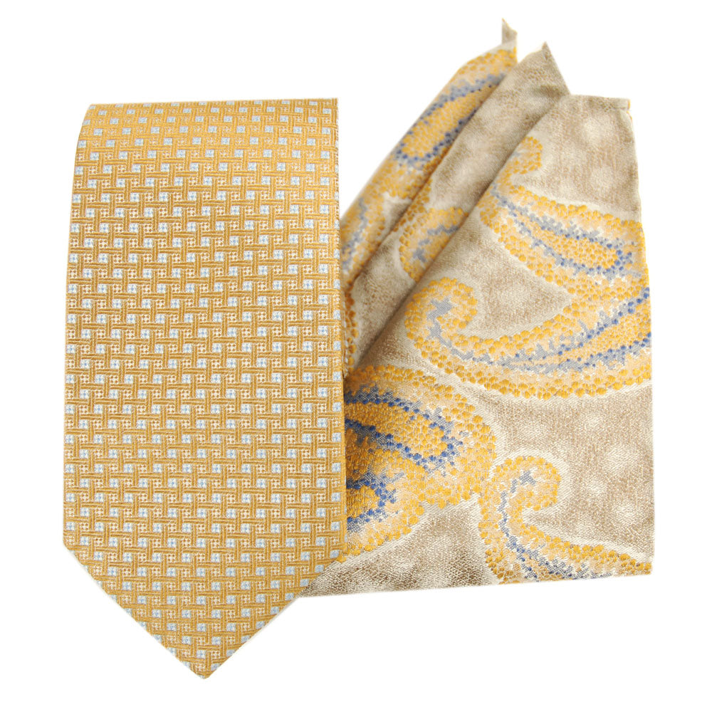 Golden patterned tie & pocket square gift set⎪ Giorgio Redaelli