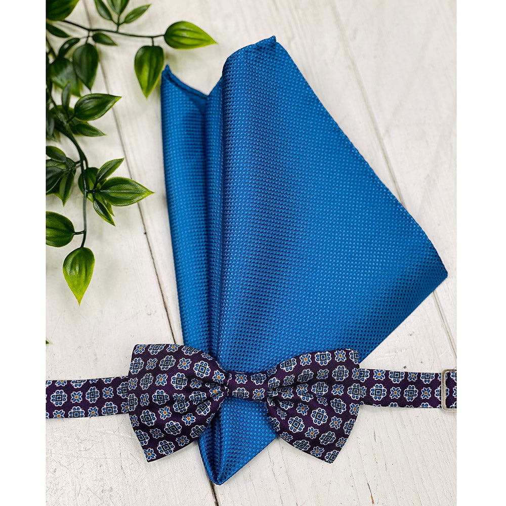 Mörkblå mönstrad fluga och gyllene näsduk - set ⎪ Giorgio Redaelli