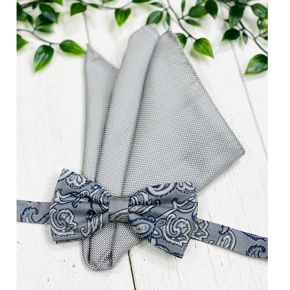 Grå mönstrad fluga och näsduk -set ⎪ Giorgio Redaelli