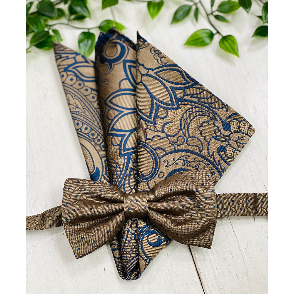 Brun mönstrad fluga och näsduk-set ⎪ Giorgio Redaelli