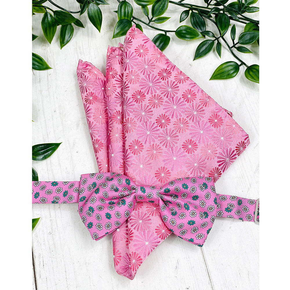 Pink patterned bow tie and pocket square set ⎪ Giorgio Redaelli
