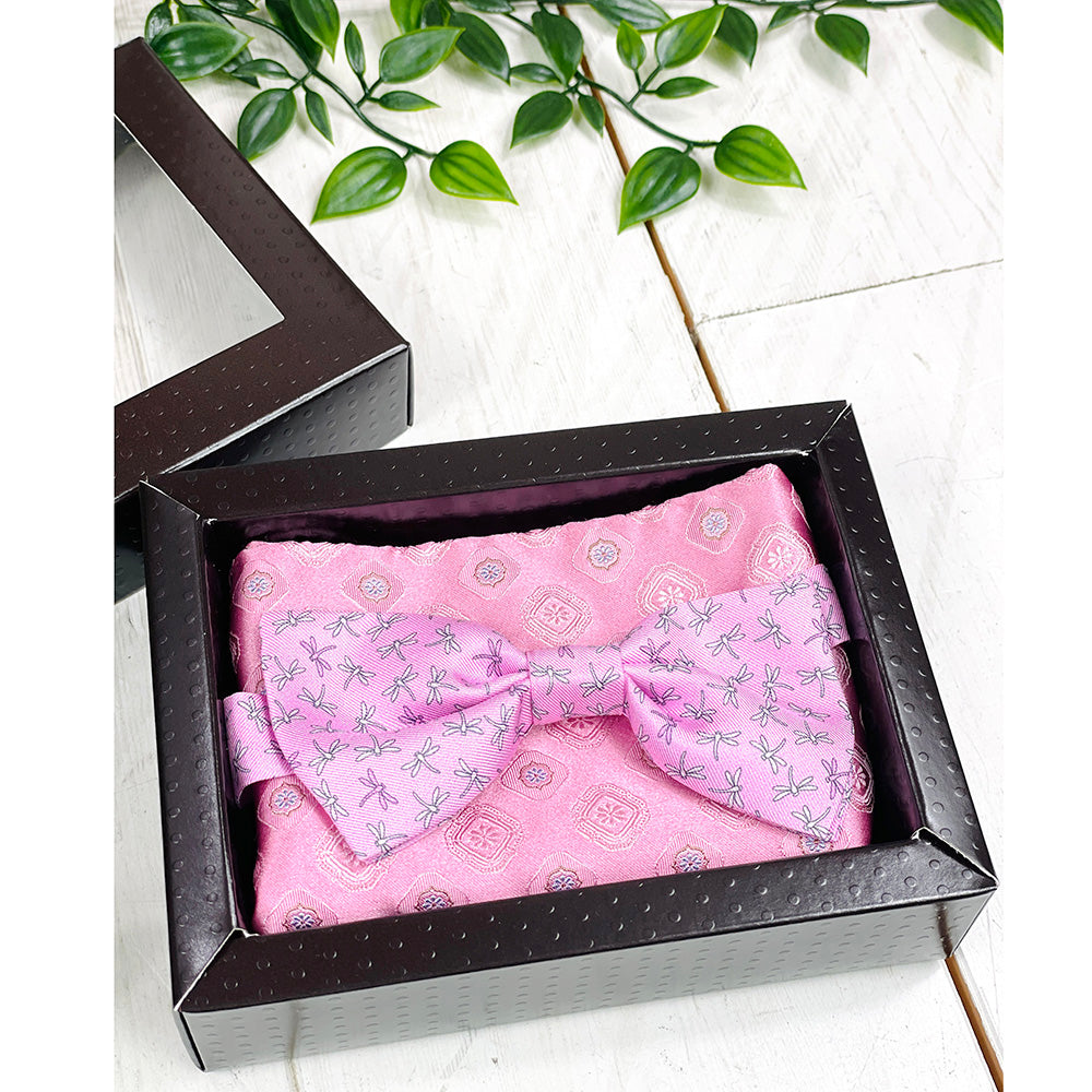 Pink bow tie and patterned pocket square set ⎪ Giorgio Redaelli