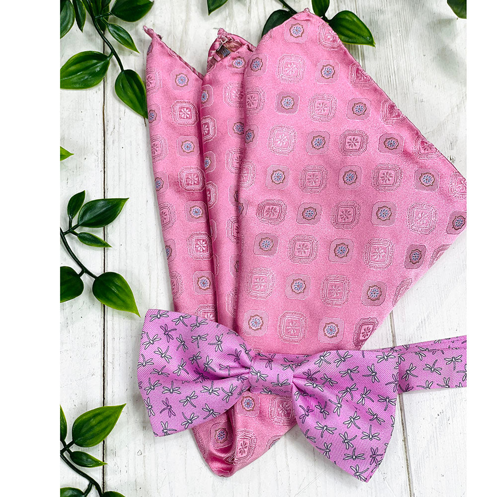 Light Pink Bow Tie and Patterned Pocket Square Set ⎪ Giorgio Redaelli