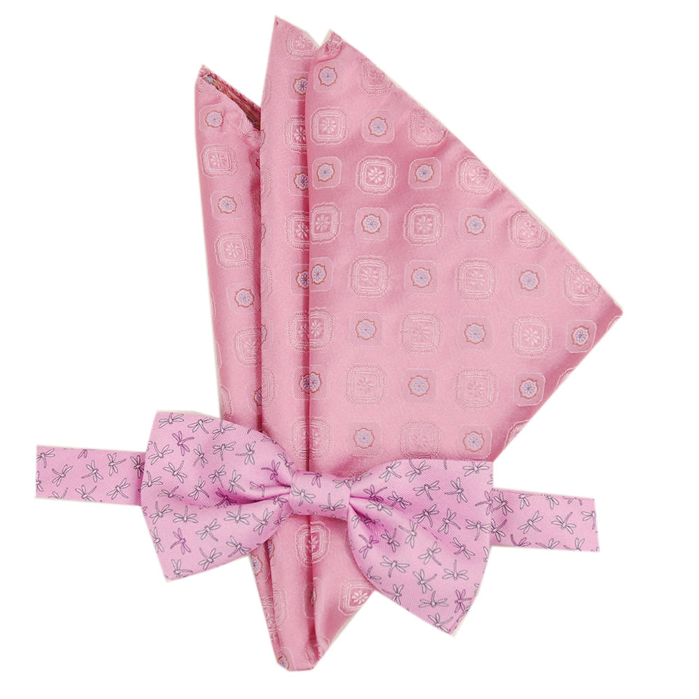 Pink bow tie and patterned pocket square set ⎪ Giorgio Redaelli