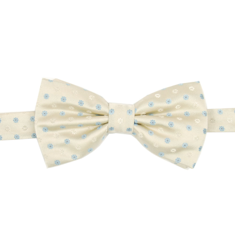 Champagne-colored bow tie with a light blue pattern ⎪ Giorgio Redaelli
