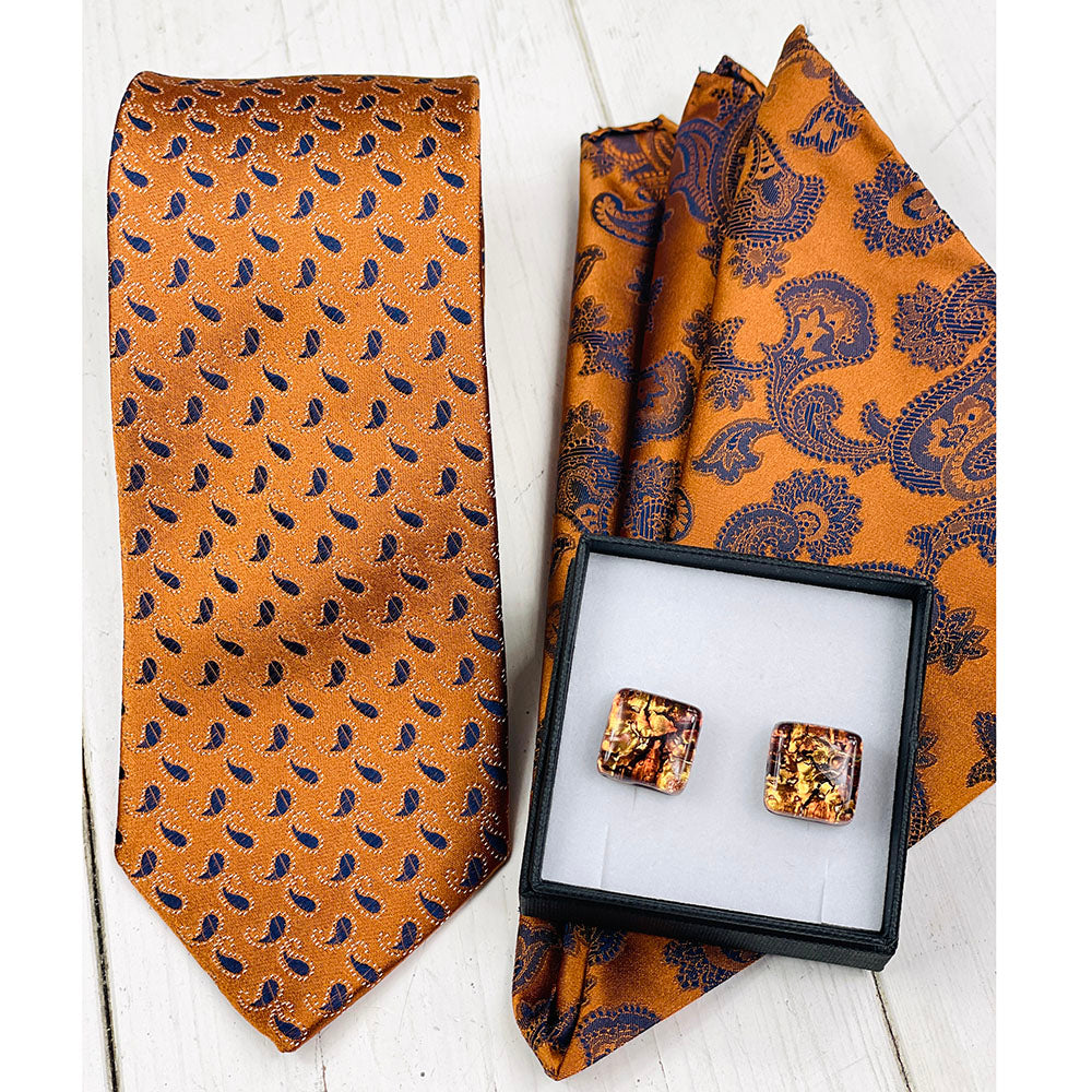 Orange silk tie with paisley pattern⎪ Giorgio Redaelli