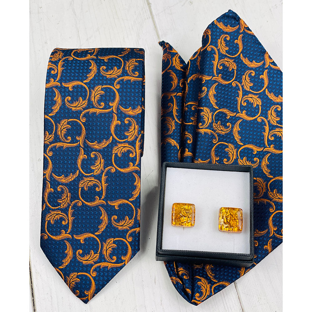 Festive dark blue tie with a pattern⎪ Giorgio Redaelli