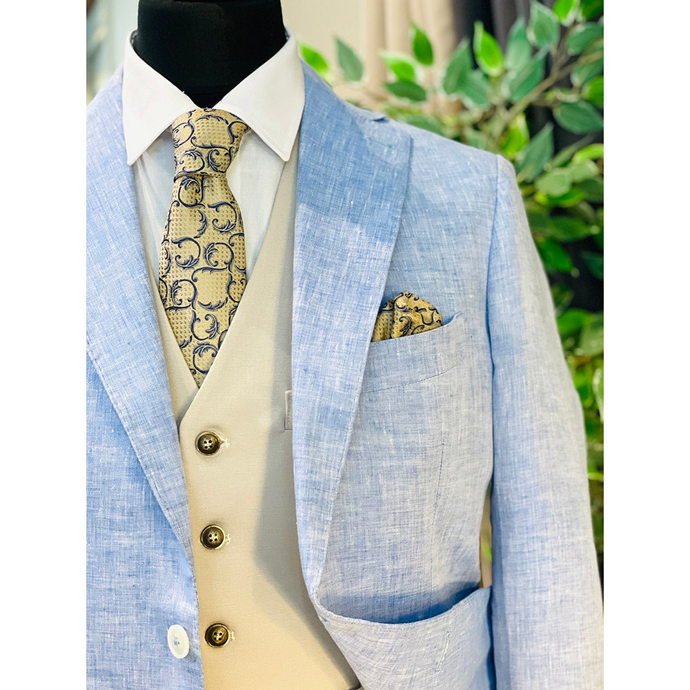 Beige Krawatte mit blauem Muster⎪ Giorgio Redaelli