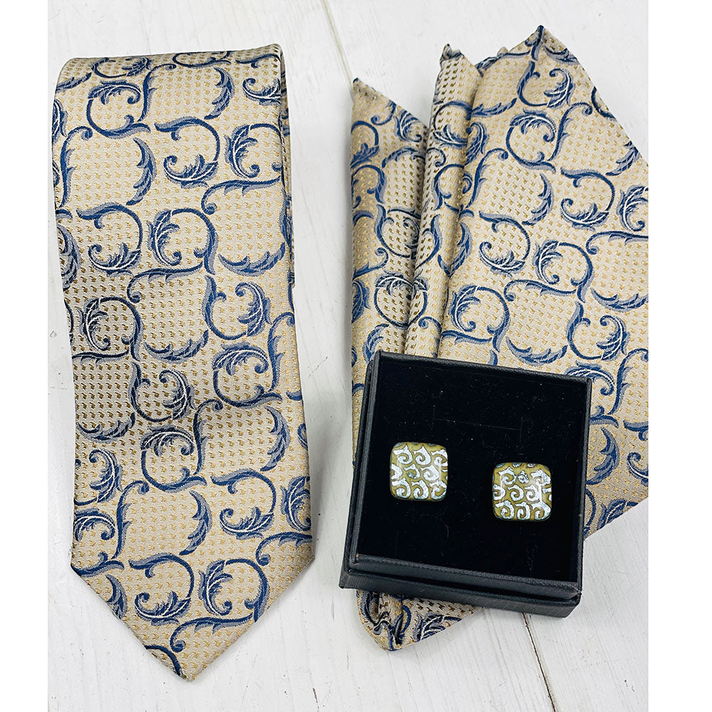 Beiges Einstecktuch mit blauem Muster⎪ Giorgio Redaelli