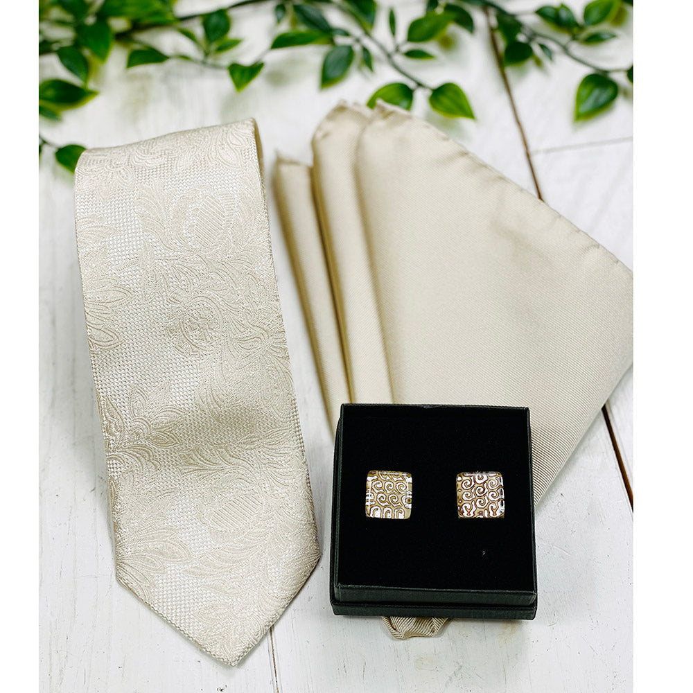 Hell champagnerfarbene gemusterte Seidenkrawatte⎪Giorgio Redaelli