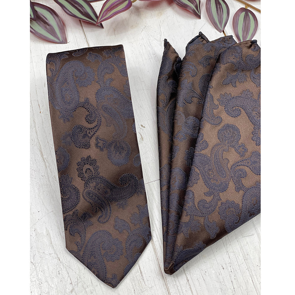 Dunkelbraune Paisley-Muster Seidenkrawatte⎪ Giorgio Redaelli