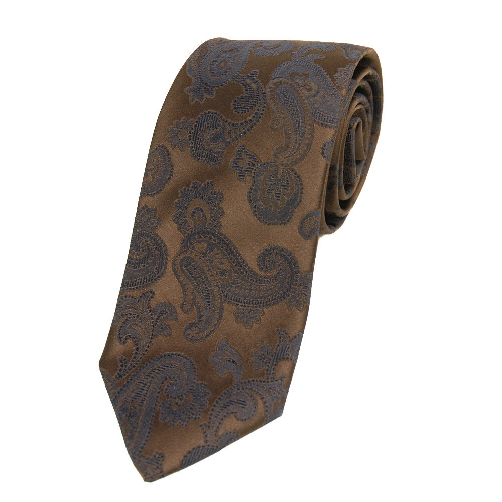 Dunkelbraune Paisley-Muster Seidenkrawatte⎪ Giorgio Redaelli