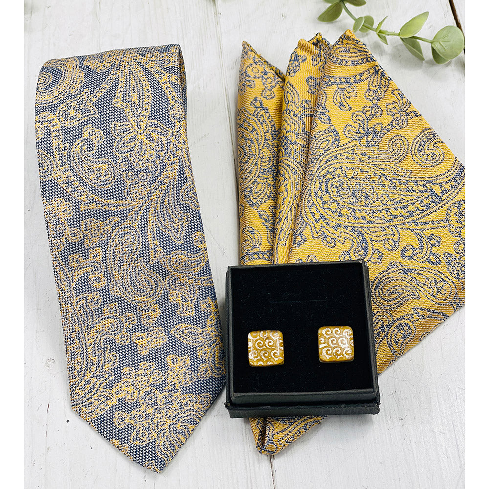 Dark Blue / Yellow Patterned Silk Tie ⎪ Giorgio Redaelli