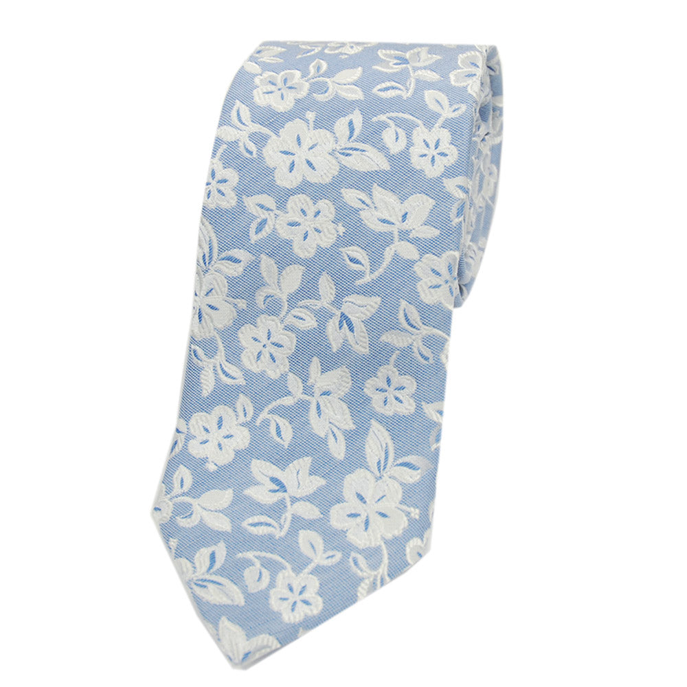 Hellblau gemusterte Seidenkrawatte mit Blumenmuster ⎪ Giorgio Redaelli