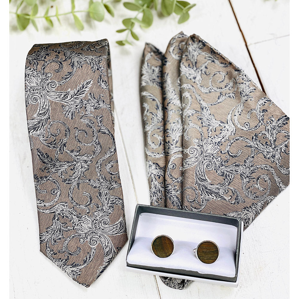 Light brown patterned silk tie ⎪ Giorgio Redaelli